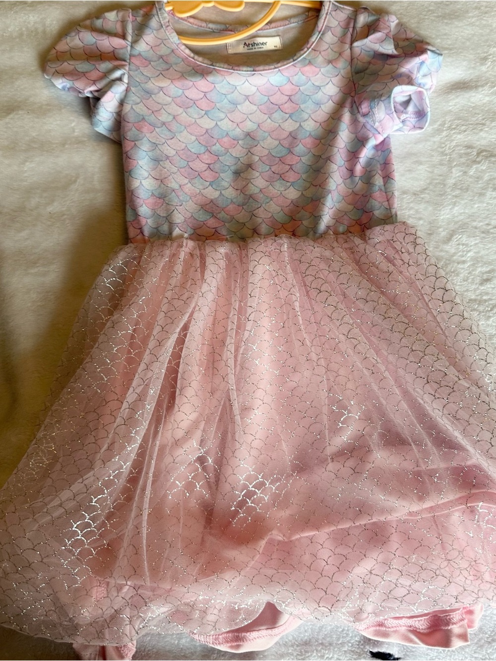 Atshiner Pink Pastel Mermaid-Scale Tulle Dress